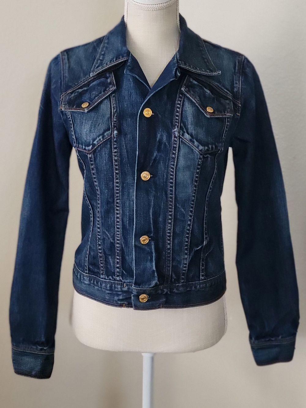 Vintage 7 For All Mankind Y2K Split-Shoulder Cropped Denim Jacket - Size S